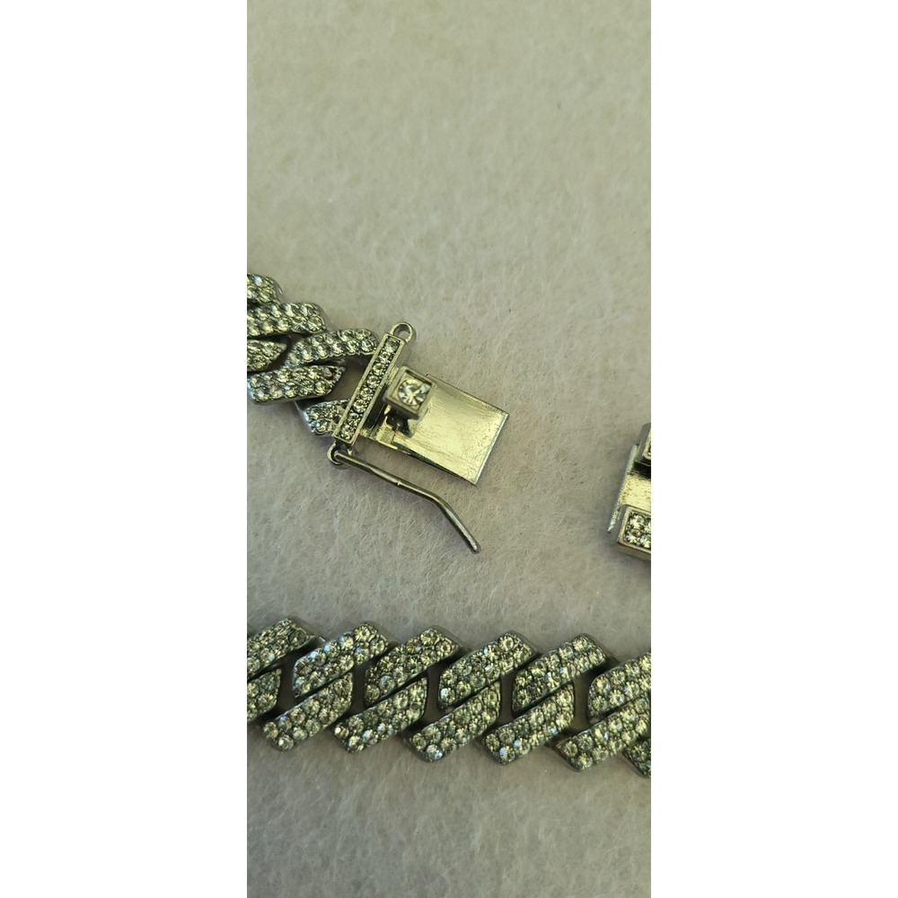Vintage Rhinestone Curb Chain Choker Necklace Silver Tone 14in Statement Flaw - Picture 5 of 11